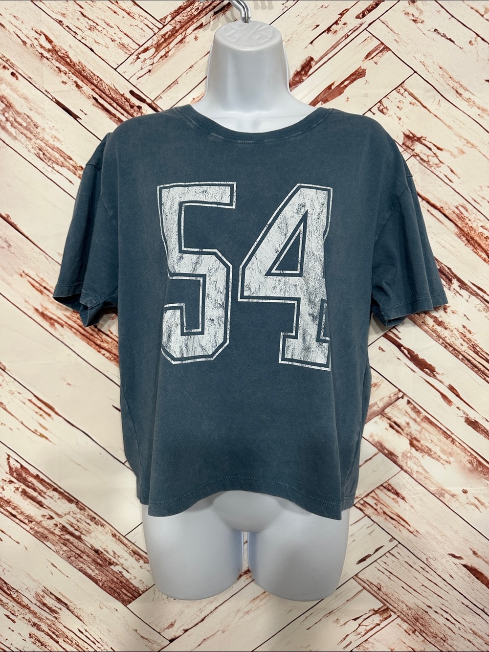 NWOT vintage threads Washed Slate blue Crop Tee with '54' Graphic